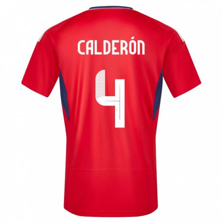 Kandiny Homme Maillot Costa Rica Brandon Calderon #4 Rouge Tenues Domicile 24-26 T-Shirt