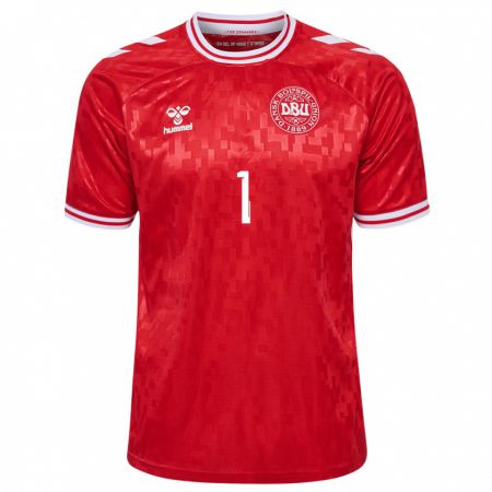 Kandiny Homme Maillot Danemark Lene Christensen #1 Rouge Tenues Domicile 24-26 T-Shirt