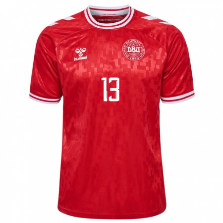 Kandiny Homme Maillot Danemark Sofie Junge #13 Rouge Tenues Domicile 24-26 T-Shirt