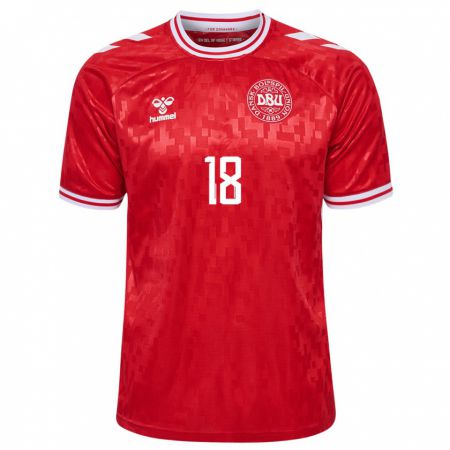 Kandiny Homme Maillot Danemark Tobias Lauritsen #18 Rouge Tenues Domicile 24-26 T-Shirt