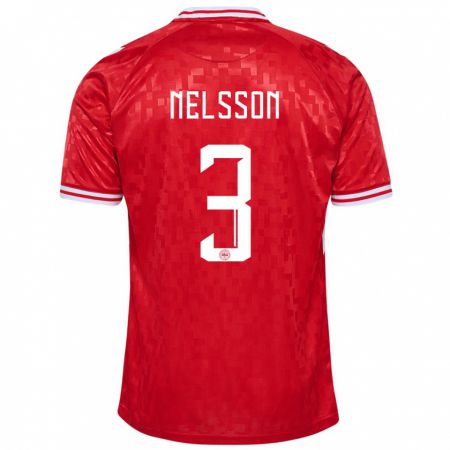 Kandiny Homme Maillot Danemark Victor Nelsson #3 Rouge Tenues Domicile 24-26 T-Shirt
