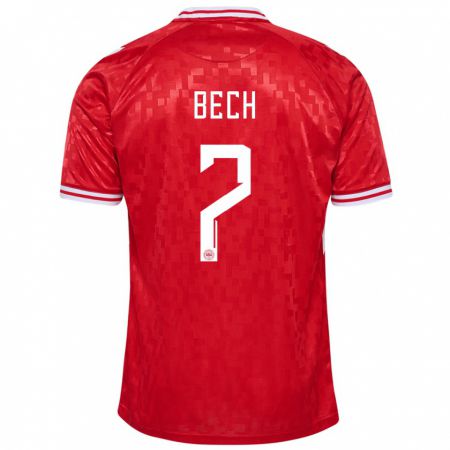 Kandiny Homme Maillot Danemark Tobias Bech #7 Rouge Tenues Domicile 24-26 T-Shirt