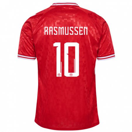 Kandiny Homme Maillot Danemark Christian Rasmussen #10 Rouge Tenues Domicile 24-26 T-Shirt