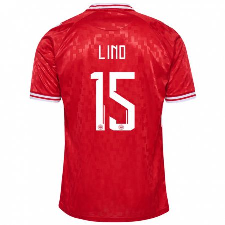 Kandiny Homme Maillot Danemark Victor Lind #15 Rouge Tenues Domicile 24-26 T-Shirt