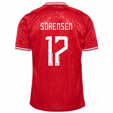 Kandiny Homme Maillot Danemark Oliver Sörensen #17 Rouge Tenues Domicile 24-26 T-Shirt