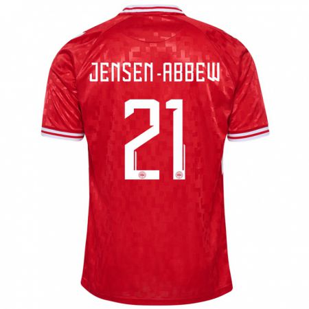 Kandiny Homme Maillot Danemark Jonas Jensen-Abbew #21 Rouge Tenues Domicile 24-26 T-Shirt