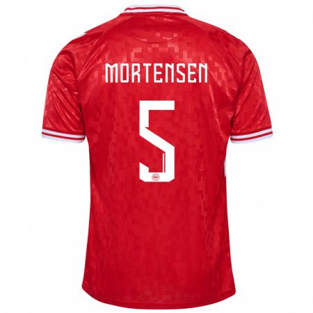 Kandiny Homme Maillot Danemark Gustav Mortensen #5 Rouge Tenues Domicile 24-26 T-Shirt