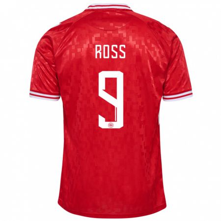 Kandiny Homme Maillot Danemark Oliver Ross #9 Rouge Tenues Domicile 24-26 T-Shirt