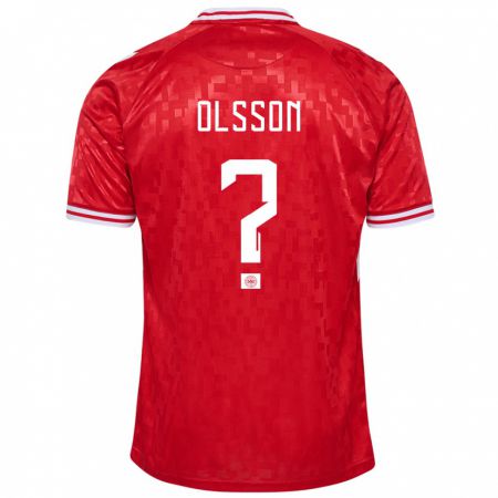 Kandiny Homme Maillot Danemark Cornelius Olsson #0 Rouge Tenues Domicile 24-26 T-Shirt