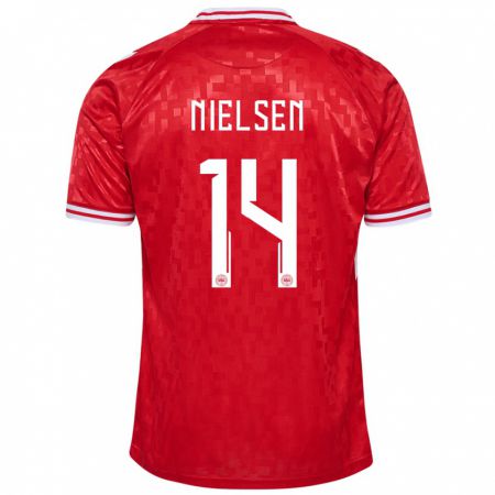 Kandiny Homme Maillot Danemark Julius Nielsen #14 Rouge Tenues Domicile 24-26 T-Shirt