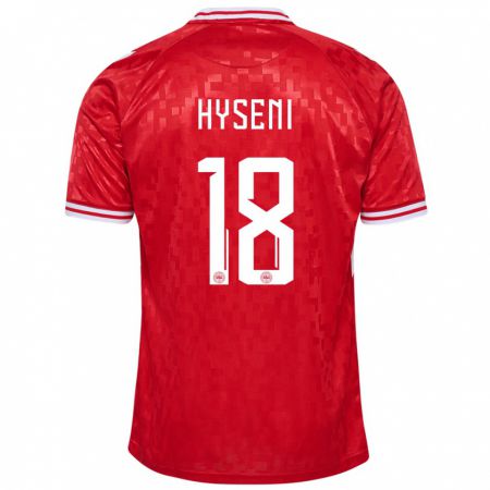 Kandiny Homme Maillot Danemark Olti Hyseni #18 Rouge Tenues Domicile 24-26 T-Shirt