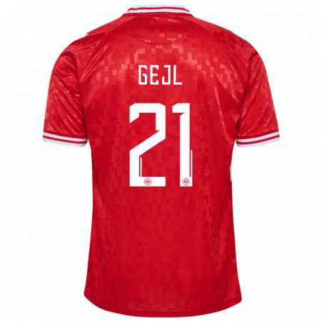 Kandiny Homme Maillot Danemark Mille Gejl #21 Rouge Tenues Domicile 24-26 T-Shirt