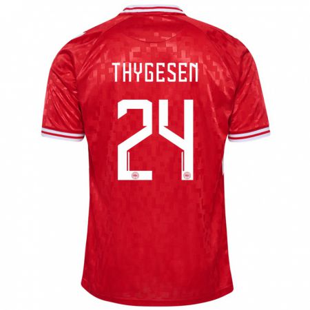 Kandiny Homme Maillot Danemark Sarah Thygesen #24 Rouge Tenues Domicile 24-26 T-Shirt