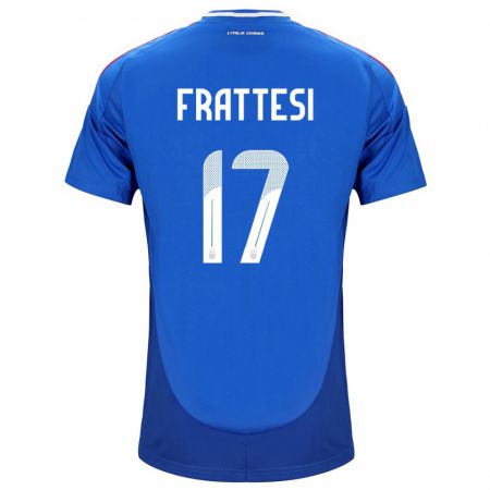 Kandiny Homme Maillot Italie Davide Frattesi #17 Bleu Tenues Domicile 24-26 T-Shirt