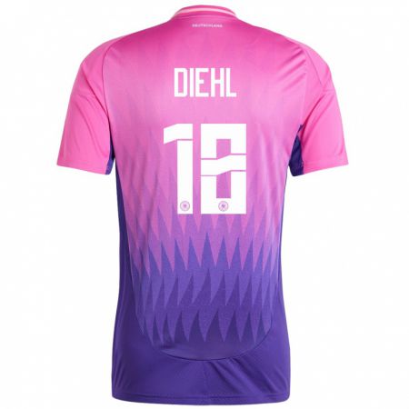 Kandiny Homme Maillot Allemagne Justin Diehl #18 Rose-Mauve Tenues Extérieur 24-26 T-Shirt