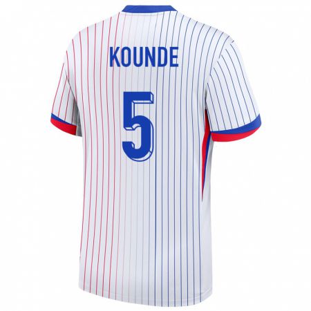 Kandiny Homme Maillot France Jules Kounde #5 Blanc Tenues Extérieur 24-26 T-Shirt