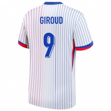 Kandiny Homme Maillot France Olivier Giroud #9 Blanc Tenues Extérieur 24-26 T-Shirt