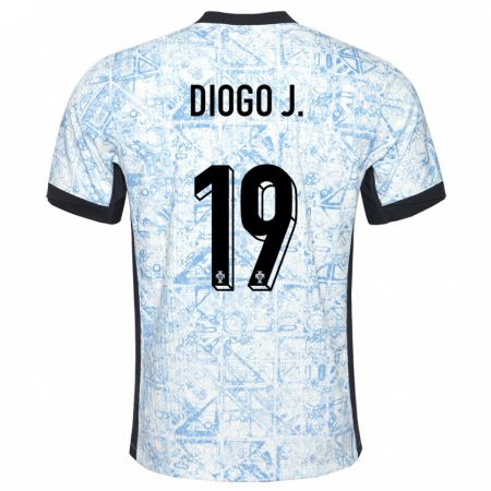 Kandiny Homme Maillot Portugal Diogo Jota #19 Bleu Crème Tenues Extérieur 24-26 T-Shirt