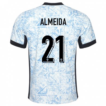 Kandiny Homme Maillot Portugal Andre Almeida #21 Bleu Crème Tenues Extérieur 24-26 T-Shirt