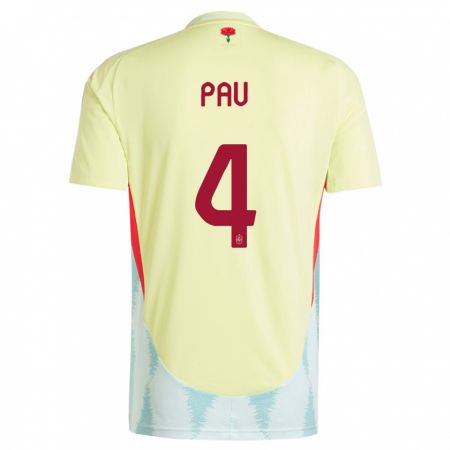 Kandiny Homme Maillot Espagne Pau Torres #4 Jaune Tenues Extérieur 24-26 T-Shirt