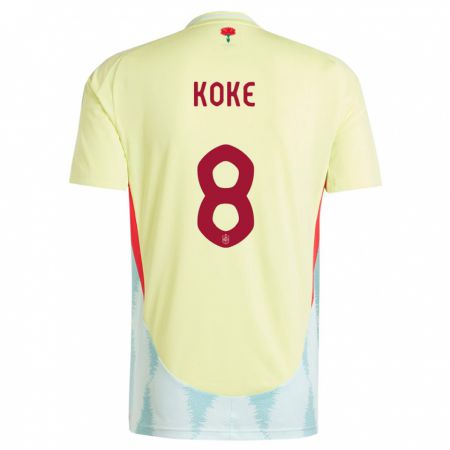 Kandiny Homme Maillot Espagne Koke #8 Jaune Tenues Extérieur 24-26 T-Shirt