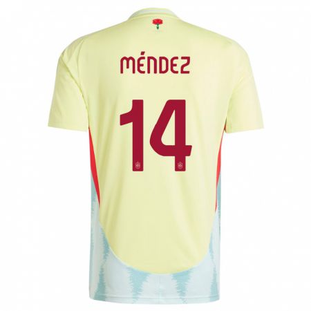 Kandiny Homme Maillot Espagne Maria Mendez #14 Jaune Tenues Extérieur 24-26 T-Shirt