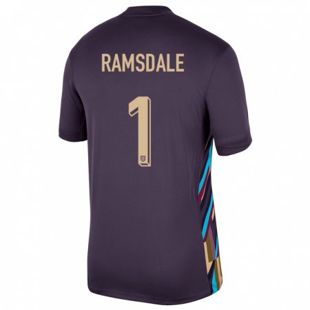 Kandiny Homme Maillot Angleterre Aaron Ramsdale #1 Raisins Noirs Tenues Extérieur 24-26 T-Shirt