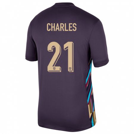 Kandiny Homme Maillot Angleterre Niamh Charles #21 Raisins Noirs Tenues Extérieur 24-26 T-Shirt
