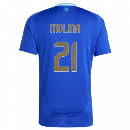 Kandiny Homme Maillot Argentine Nahuel Molina #21 Bleu Tenues Extérieur 24-26 T-Shirt