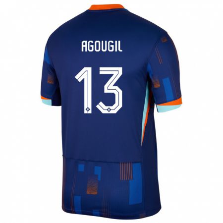 Kandiny Homme Maillot Pays-Bas Oualid Agougil #13 Bleu Tenues Extérieur 24-26 T-Shirt