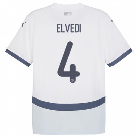 Kandiny Homme Maillot Suisse Nico Elvedi #4 Blanc Tenues Extérieur 24-26 T-Shirt