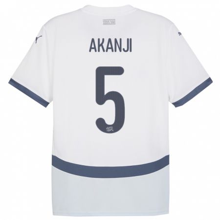 Kandiny Homme Maillot Suisse Manuel Akanji #5 Blanc Tenues Extérieur 24-26 T-Shirt