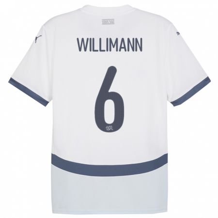 Kandiny Homme Maillot Suisse Mauricio Willimann #6 Blanc Tenues Extérieur 24-26 T-Shirt