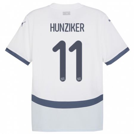 Kandiny Homme Maillot Suisse Andrin Hunziker #11 Blanc Tenues Extérieur 24-26 T-Shirt