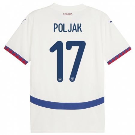 Kandiny Homme Maillot Serbie Allegra Poljak #17 Blanc Tenues Extérieur 24-26 T-Shirt