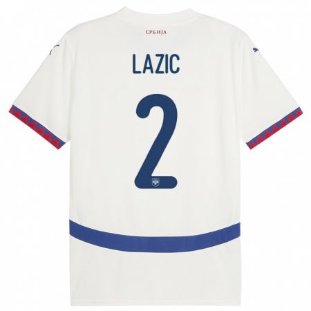 Kandiny Homme Maillot Serbie Uros Lazic #2 Blanc Tenues Extérieur 24-26 T-Shirt