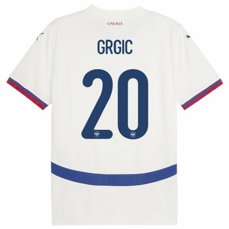Kandiny Homme Maillot Serbie Dario Grgic #20 Blanc Tenues Extérieur 24-26 T-Shirt