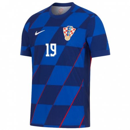 Kandiny Homme Maillot Croatie Toni Fruk #19 Bleu Tenues Extérieur 24-26 T-Shirt