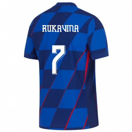 Kandiny Homme Maillot Croatie Gabriel Rukavina #7 Bleu Tenues Extérieur 24-26 T-Shirt