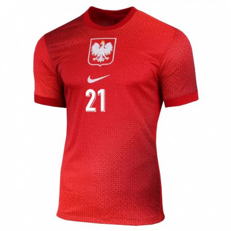 Kandiny Homme Maillot Pologne Szymon Kadziolka #21 Rouge Tenues Extérieur 24-26 T-Shirt