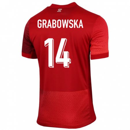 Kandiny Homme Maillot Pologne Dominika Grabowska #14 Rouge Tenues Extérieur 24-26 T-Shirt
