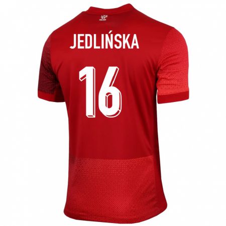 Kandiny Homme Maillot Pologne Klaudia Jedlinska #16 Rouge Tenues Extérieur 24-26 T-Shirt