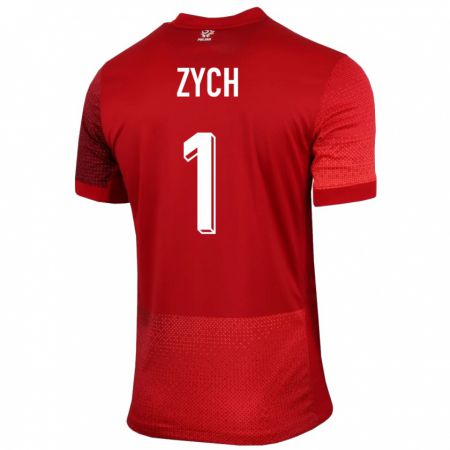 Kandiny Homme Maillot Pologne Oliwier Zych #1 Rouge Tenues Extérieur 24-26 T-Shirt