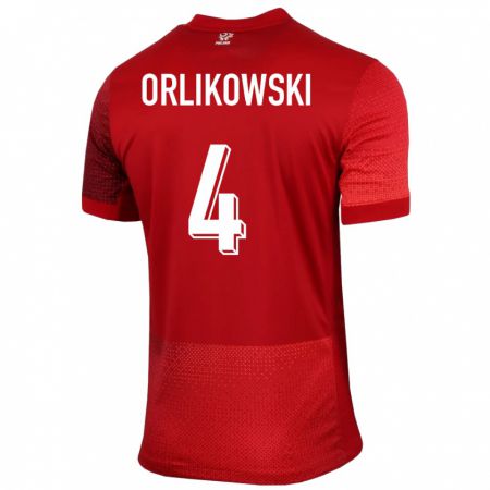 Kandiny Homme Maillot Pologne Igor Orlikowski #4 Rouge Tenues Extérieur 24-26 T-Shirt
