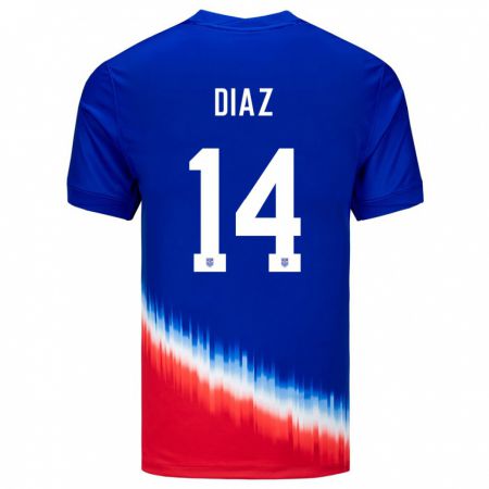Kandiny Homme Maillot États-Unis Christian Diaz #14 Bleu Tenues Extérieur 24-26 T-Shirt