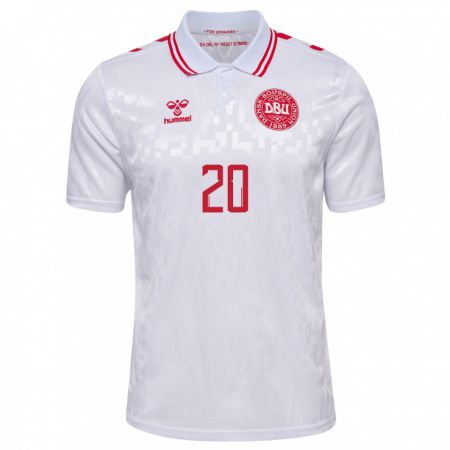 Kandiny Homme Maillot Danemark Yussuf Poulsen #20 Blanc Tenues Extérieur 24-26 T-Shirt