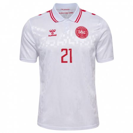 Kandiny Homme Maillot Danemark Jonas Jensen-Abbew #21 Blanc Tenues Extérieur 24-26 T-Shirt