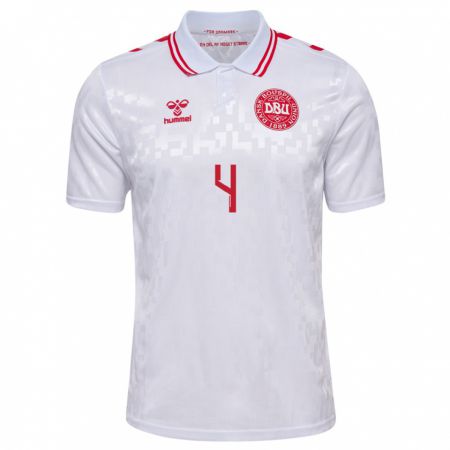 Kandiny Homme Maillot Danemark Jannik Vestergaard #4 Blanc Tenues Extérieur 24-26 T-Shirt