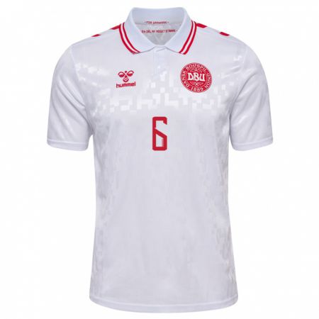 Kandiny Homme Maillot Danemark Noah Lassen #6 Blanc Tenues Extérieur 24-26 T-Shirt