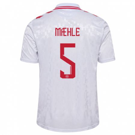Kandiny Homme Maillot Danemark Joakim Maehle #5 Blanc Tenues Extérieur 24-26 T-Shirt